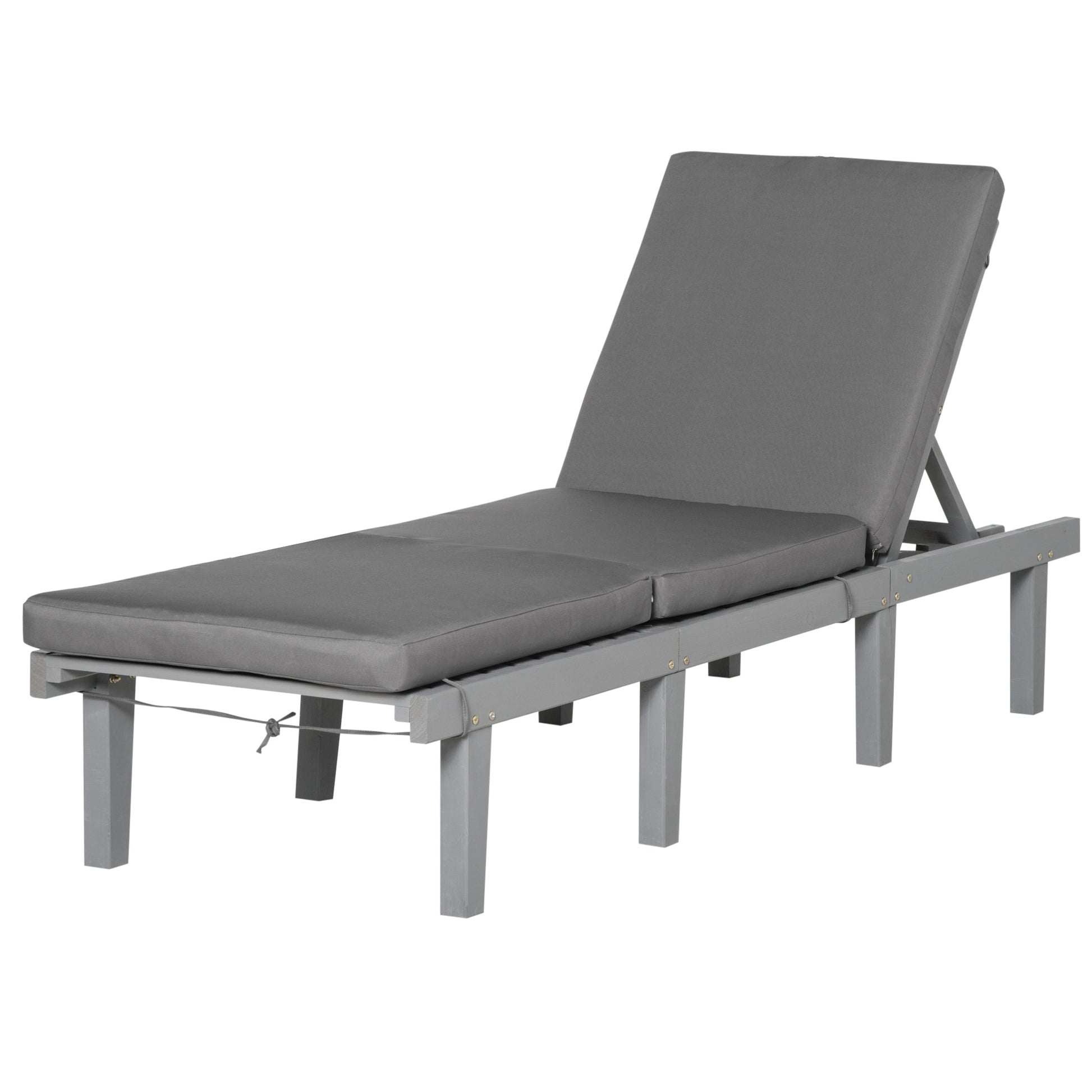 Outsunny Chaise Lounge Chair For Outdoor, Patio Recliner With 4 Position Adjustable Backrest And Cushion For Deck, Beach, Lawn And Sunbathing, Gray Grey Polyester