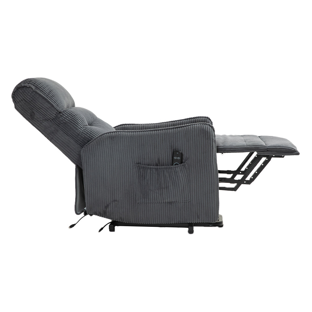 Coolmore Recliner Chair, Electric Recliner Chairs For Adults, Side Pocket Power Reclining Chair Pocket Springs Seat Cushion, Corduroy Fabric Recliner Sofa For Living Room, Bedroom, Home Theater Dg Dark Gray Foam Corduroy