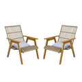 Set Of 2, Acacia Wood Cape Woven Wicker Large Lounge Chair With Pillow For Patio, Deck, Yard, Lawn And Garden Seating, Teak Finish Natural Wicker Light Grey Fabric Teak 2 Person Seating Group Acacia Wood