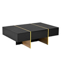 47.2'' X 31.4''Minimalist High Gloss Coffee Table With 2 Drawers, Multi Storage Rectangle Sofa Table With Golden Wood Grain Legs, Modern Center Table For Living Room, Black Black Particle Board Mdf