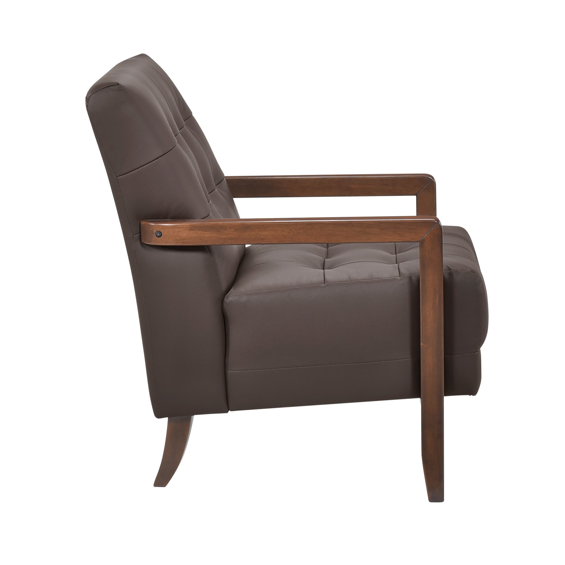 Modern Style Accent Chair Dark Brown Leather Upholstered Tufted Detail Walnut Finish Wood Furniture 1Pc Dark Brown Primary Living Space Contemporary,Modern Plywood