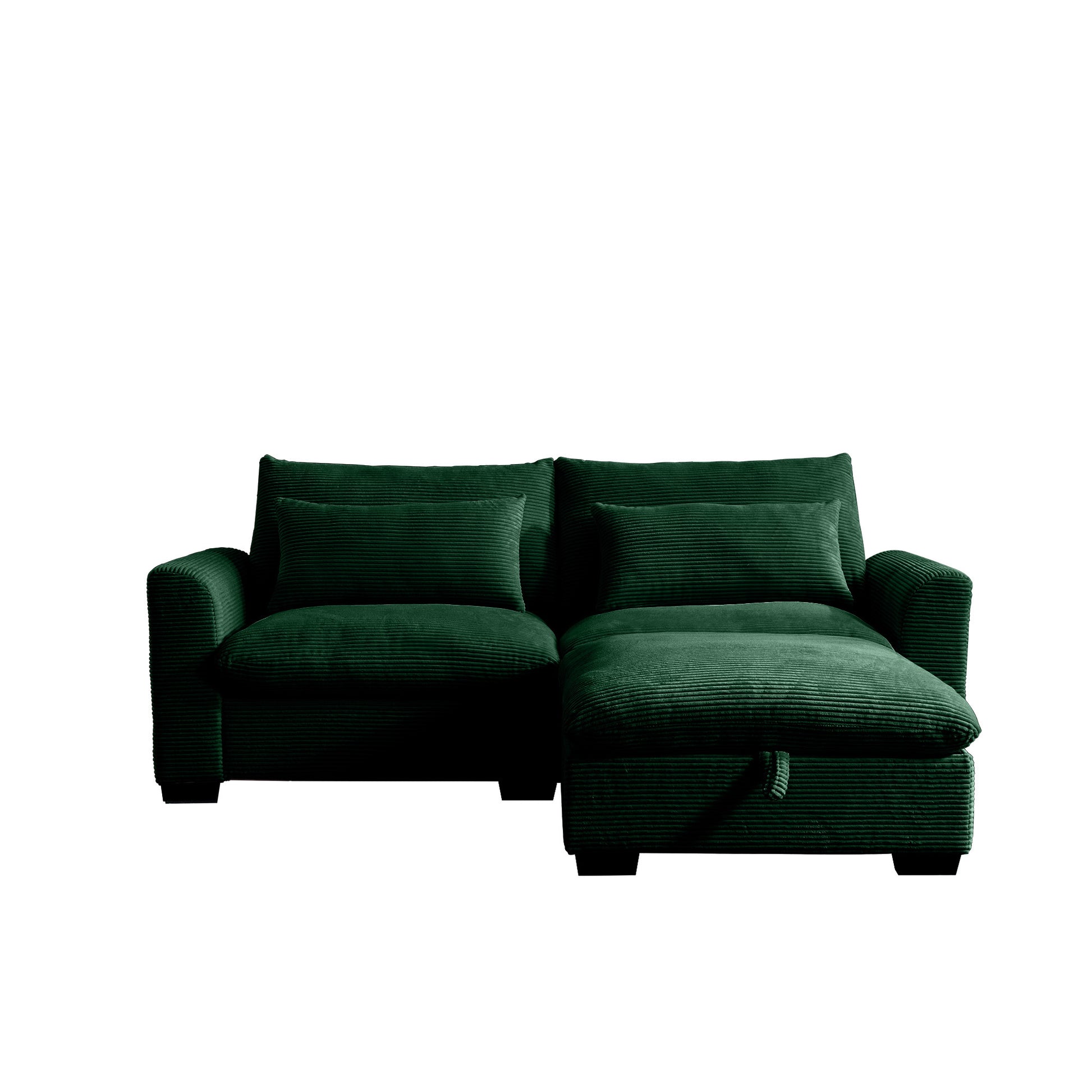 Sectional Sofa Comfy Corduroy Couch For Living Room With Pillows And Round Armrests, Modern Corduroy Sofa Sleeper Deep Couches With Storage Ottoman Green, 2 Seat Green Corduroy 2 Seat