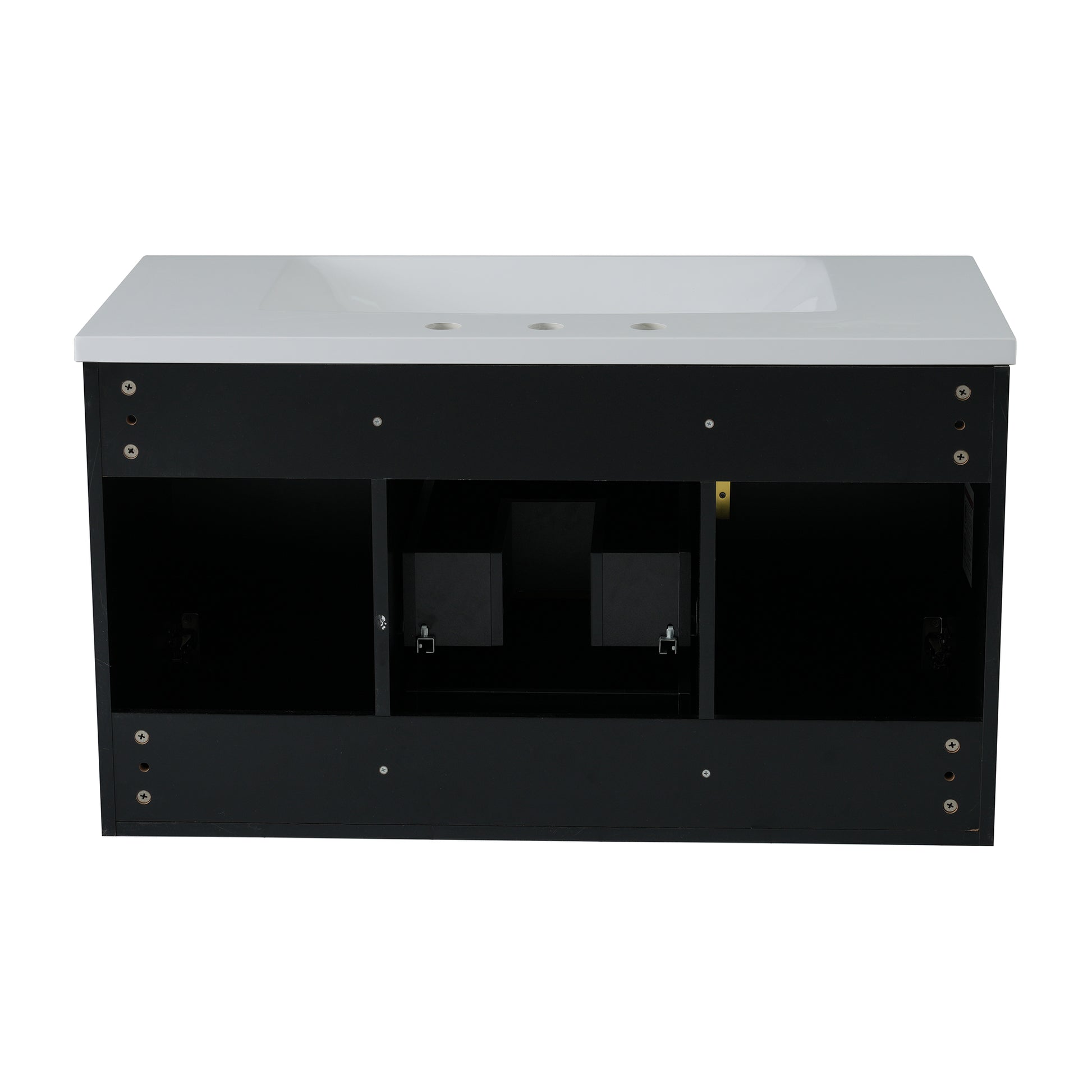 36'' Wall Mounted Bathroom Vanity With Resin Sink, Floating Bathroom Storage Cabinet With 2 Drawers, Solid Wood Bathroom Cabinet Black Bathroom Modern Mdf