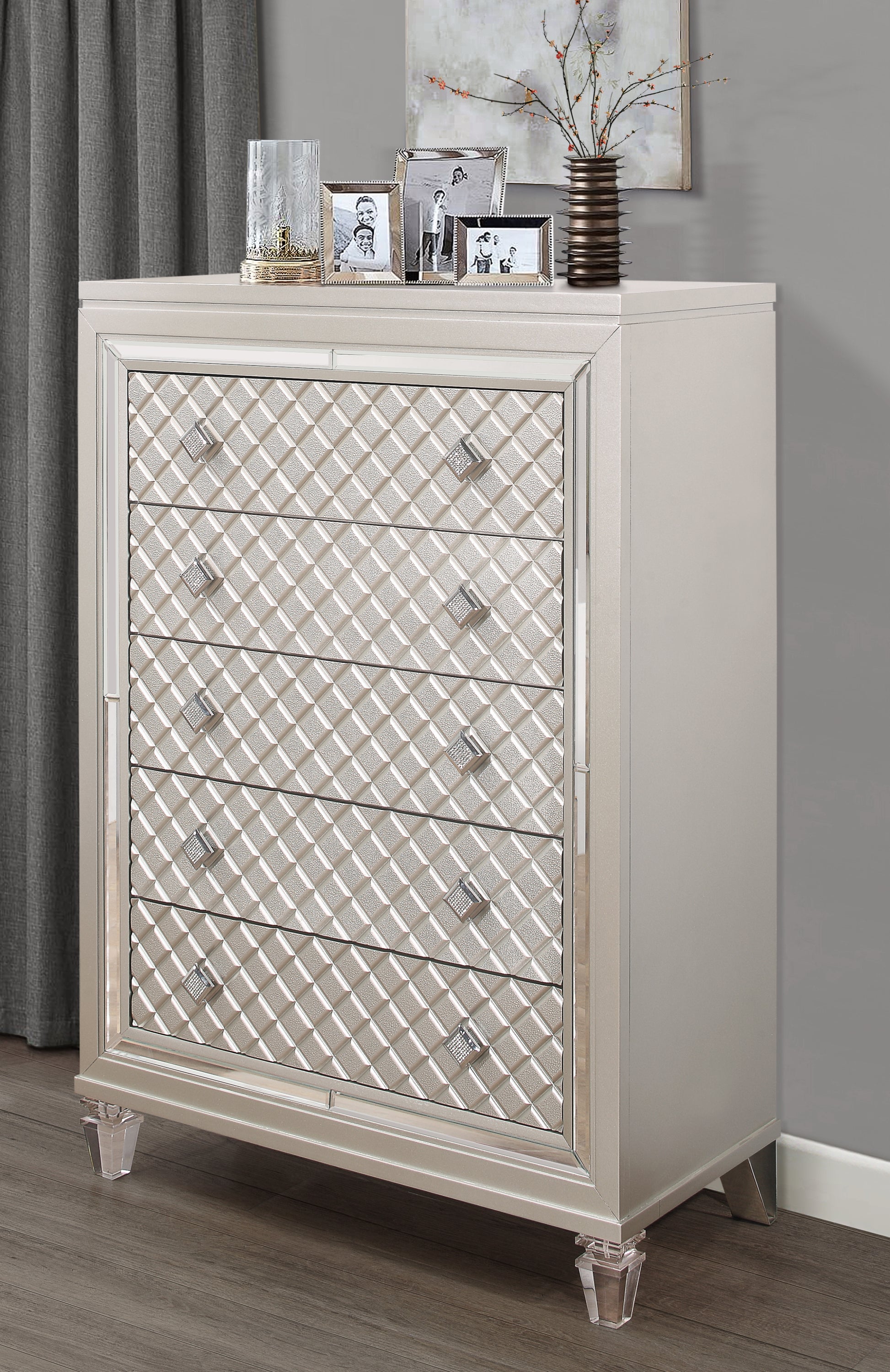 Cross Glam Champagne Chest Champagne Solid Wood Mdf