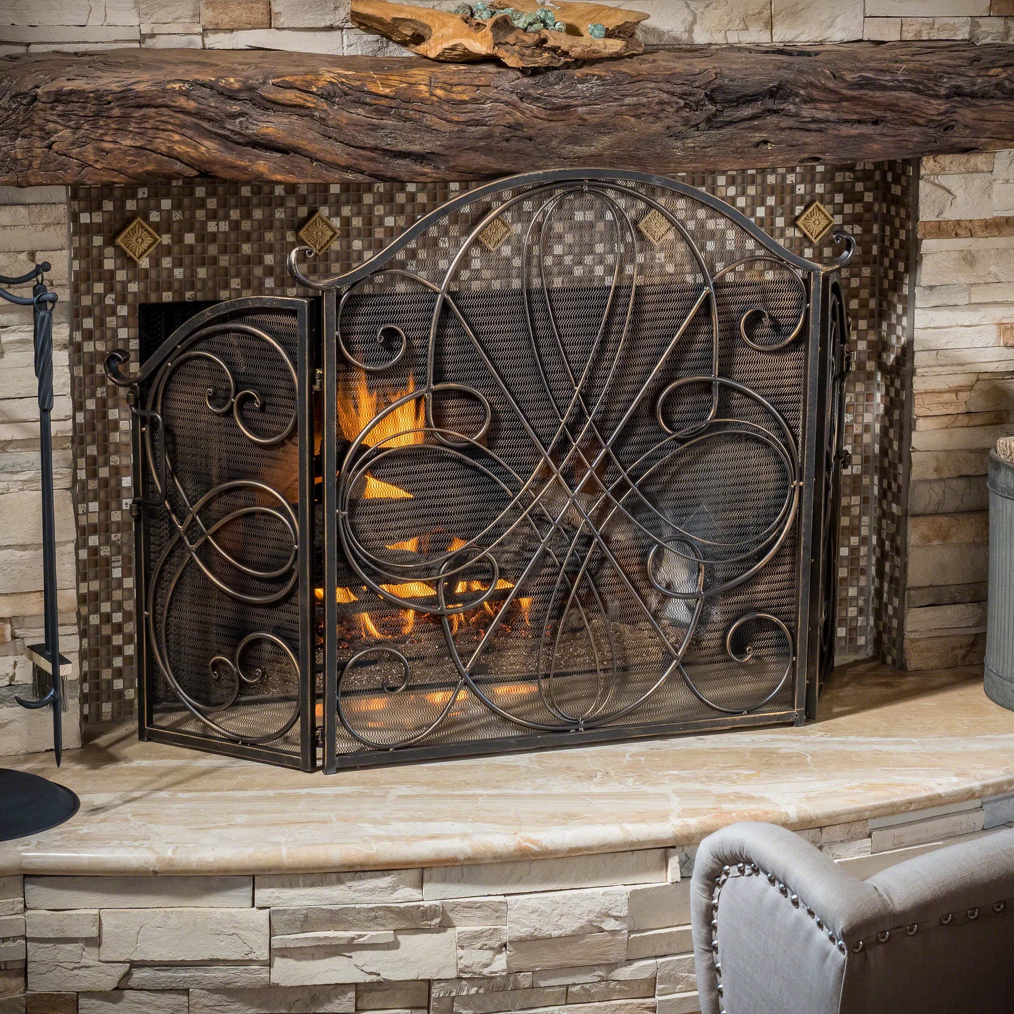 Kingsport Fireplace Screen Black Gold Iron