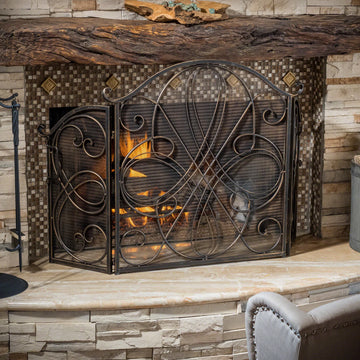Kingsport Fireplace Screen Black Gold Iron