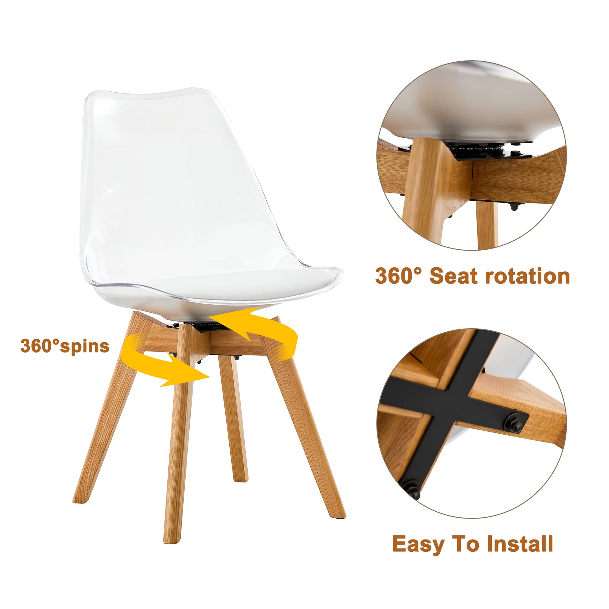 Wood Colored Mfc Desktop With Rubber Wooden Legs, Foldable Computer Desk, Foldable Office Desk, 4 Modern Chairs Can Rotate 360 Degrees,The Seat Cushion Is Made Of Pu Material. Zd 1545 C 1162 Wood Wood