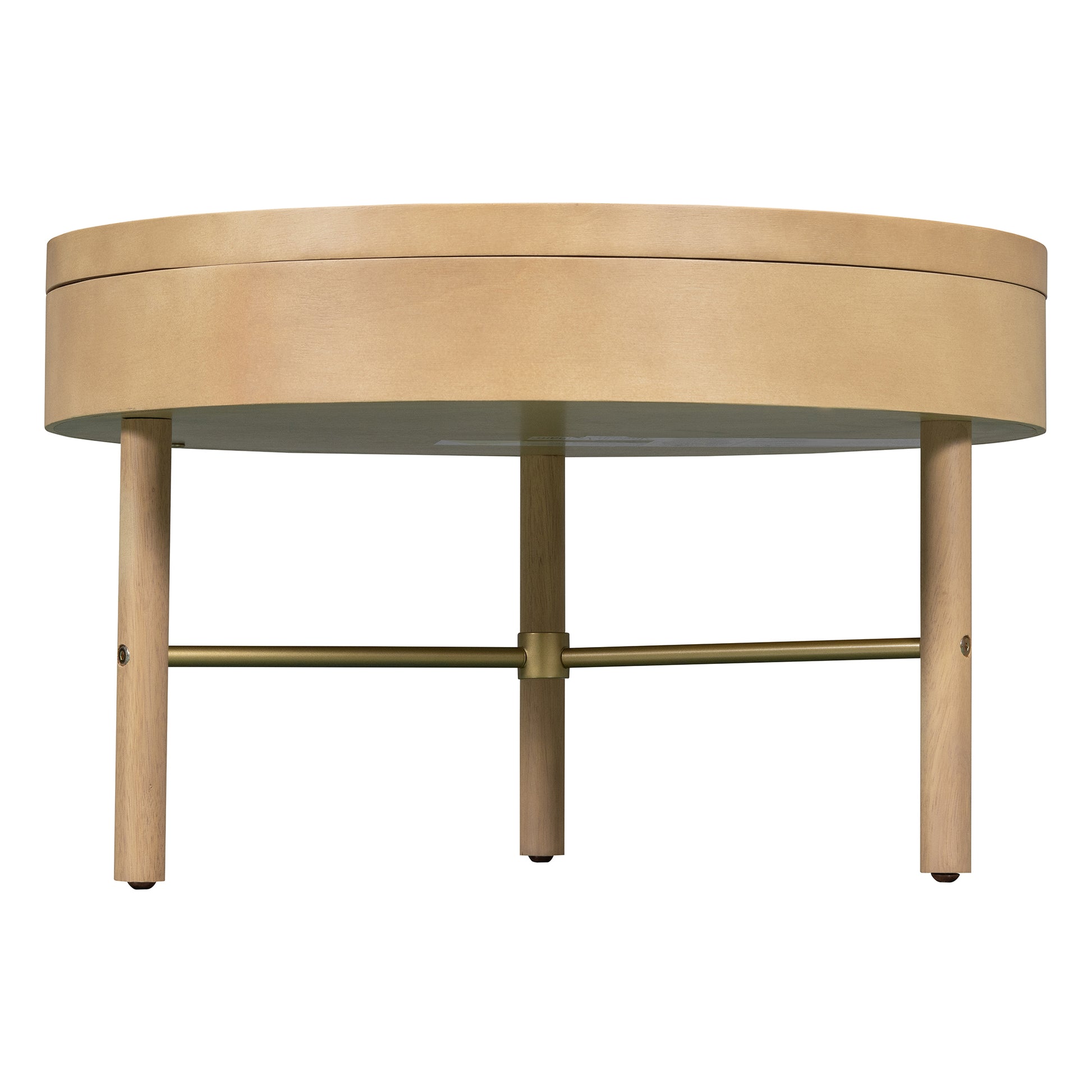 Modern Round Wood Rotating Tray Coffee Table With Storage & Metal Legs In Natural Natural Metal,Rubber Wood