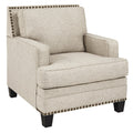 Fabric Upholstered Wooden Chair With Trims, Beige Beige Wood Fabric