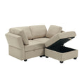 Space Saving Small Sectional Sofa With Ottoman, 2 Seater Sofa With 1 Ottoman, All Seats And Ottomans With Storage Function Beige Beige Fabric 2 Seat