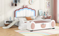 Full Size Upholstered Led Light Platform Bed With Shell Headboard And Children'S Slide, Pink Box Spring Not Required Full Pink White Wood Bedroom Bed Frame Faux Leather Upholstered