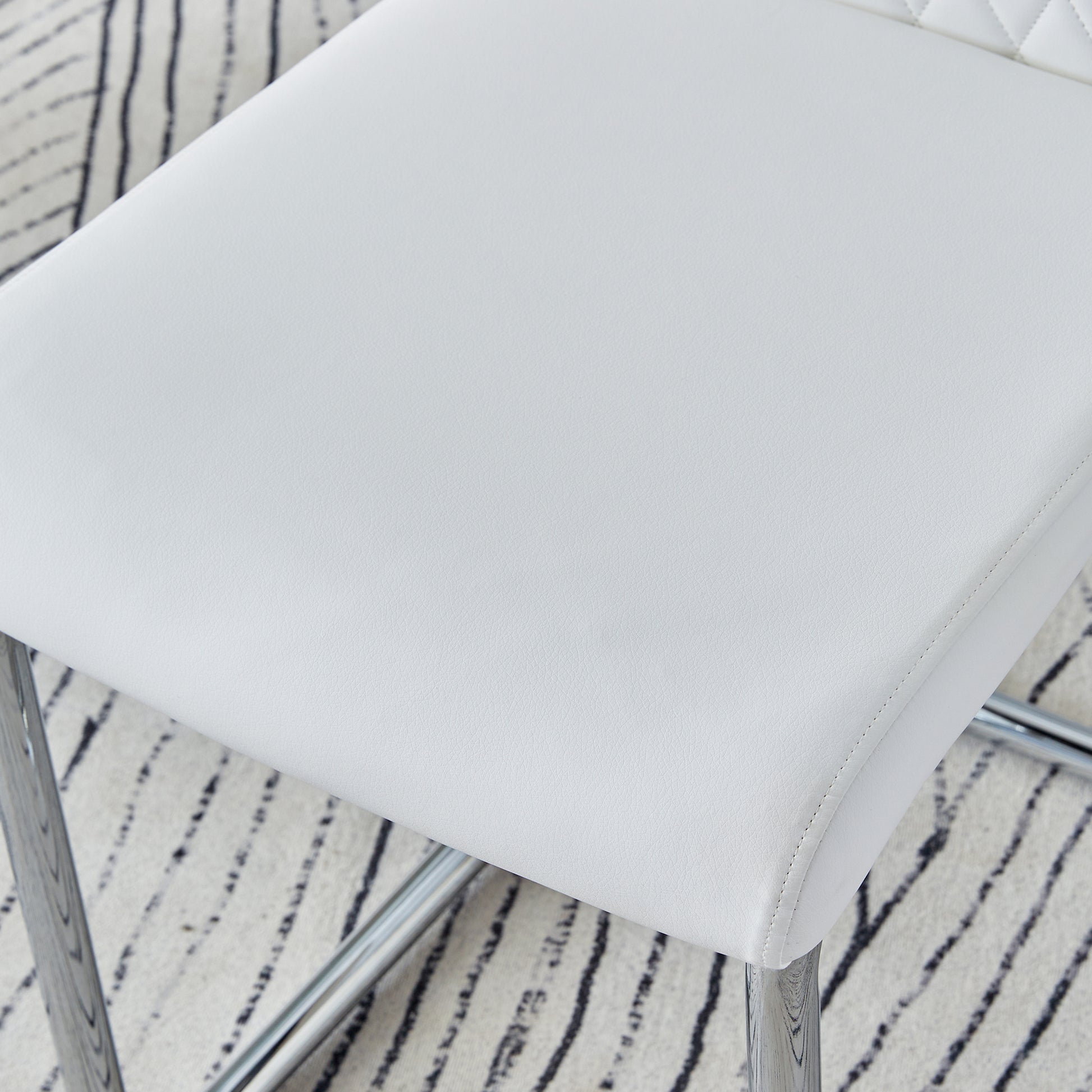 Table And Chair Set.Modern Dining Table, Tempered Glass Countertop With Artistic Mdf Legs.Paried With 4 Comfortable Chairs With Pu Seats And Metal Legs. Suitable For Various Decoration Styles. Transparent,White Seats 4 Mdf Glass