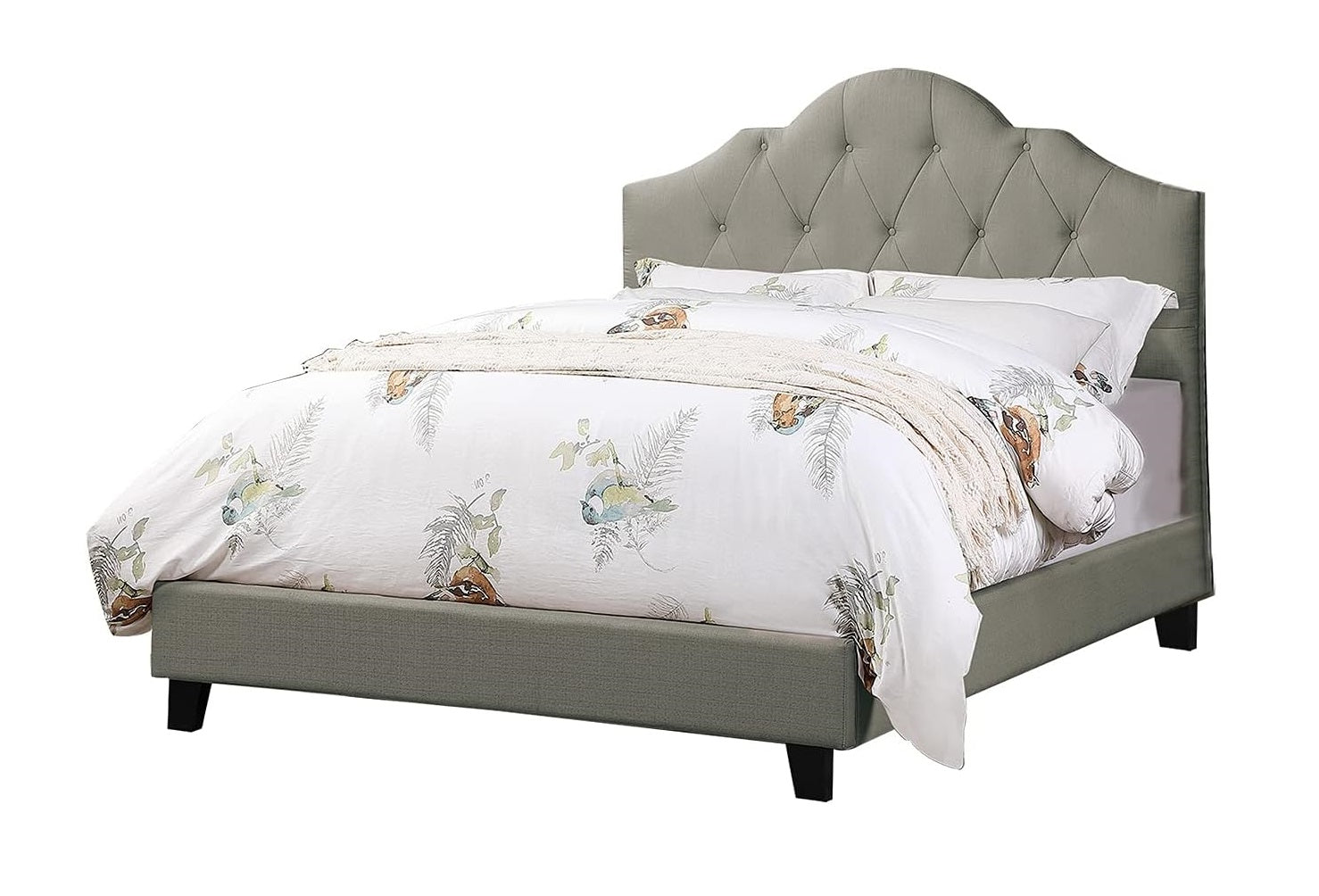 Majestic Arch 1Pc Full Size Bed Adjustable Hb Grey Polyfiber Tufted Upholstered Wooden Bedframe Bedroom Furniture Box Spring Not Required Full Gray Espresso Wood Bedroom
