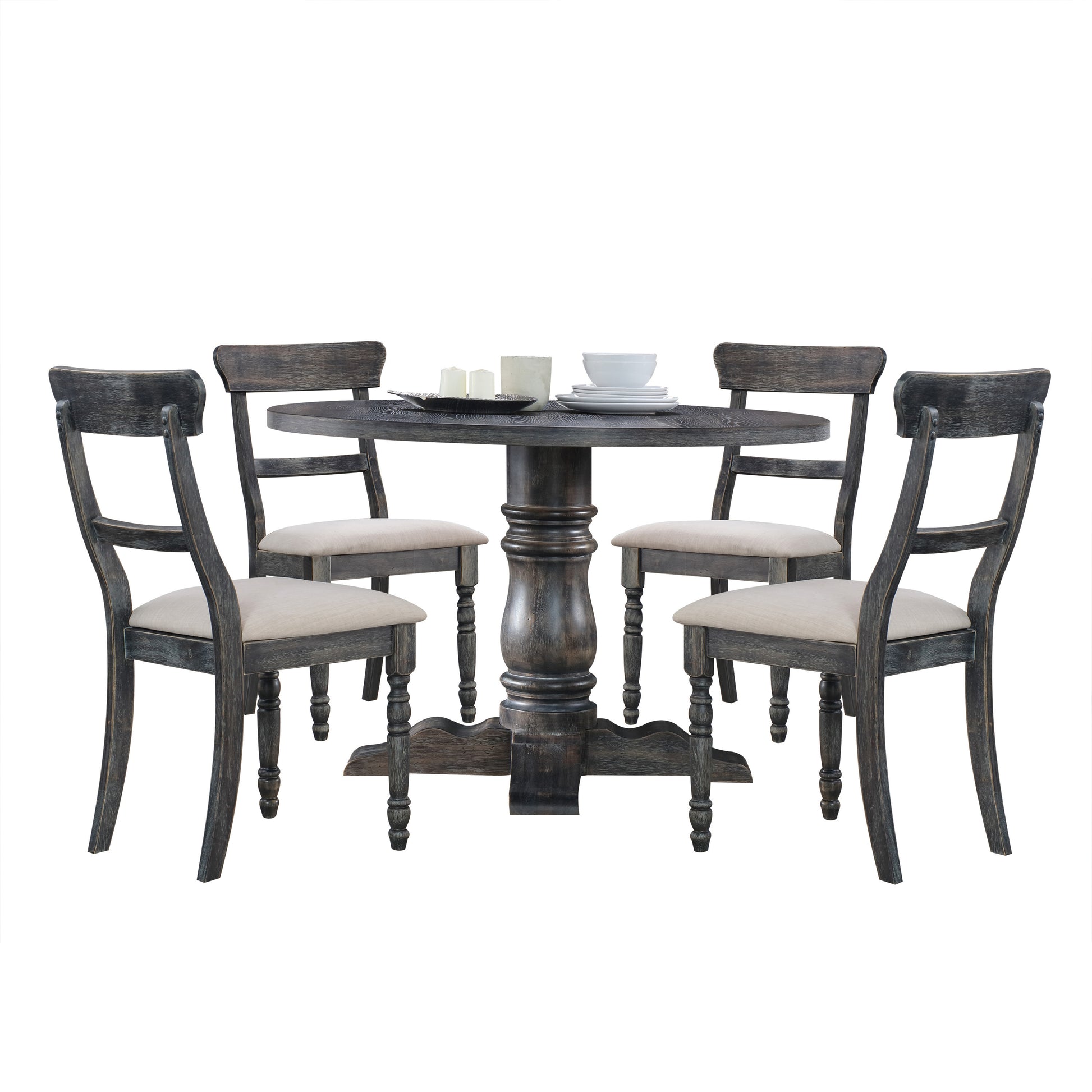 Leventis Light Brown Linen Weathered Gray Finish Side Chair Set Of 2 Light Brown Linen