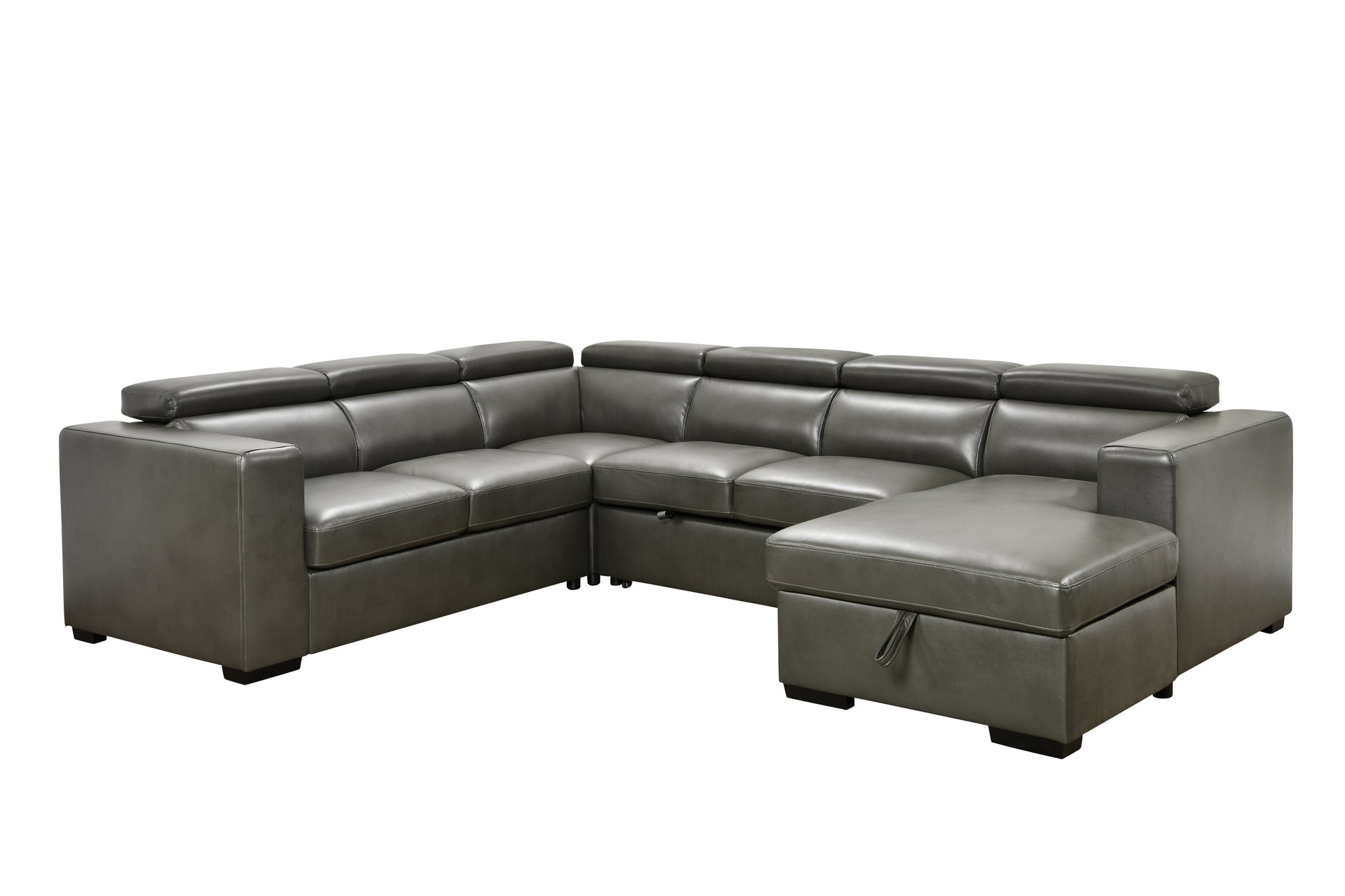 123" Modern U Shaped 7 Seat Sectional Sofa Couch With Adjustable Headrest, Sofa Bed With Storage Chaise Pull Out Couch Bed For Living Room ,Gray Light Brown Wood Primary Living Space Heavy Duty Eucalyptus 7 Seat Gray Faux Leather Soft Cushion Back Modern