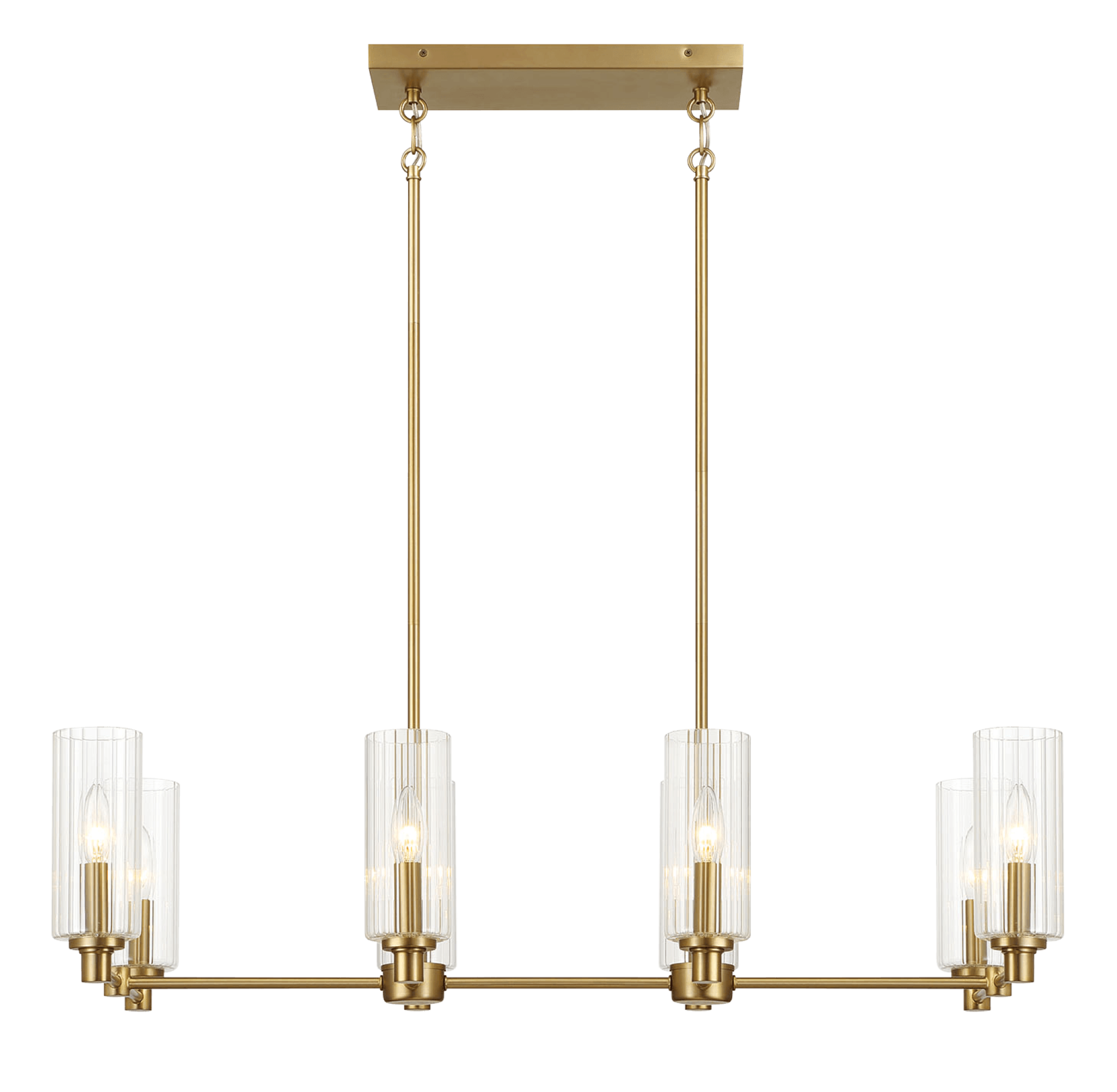 Willow Eight Lights Island With Clear Ribbed Glass Pendant Lamp Satin Brass Clear,Gold Ceiling Lights Brass,Glass