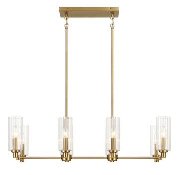 Willow Eight Lights Island With Clear Ribbed Glass Pendant Lamp Satin Brass Clear,Gold Ceiling Lights Brass,Glass