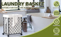 Laundry Basket With Wheels, Rolling Laundry Hamper, Detachable And Washable Lining, Metal Frame, Suitable For Bedrooms, Bathrooms, Laundry Rooms, White White Black 1 Foldable Freestanding Boho