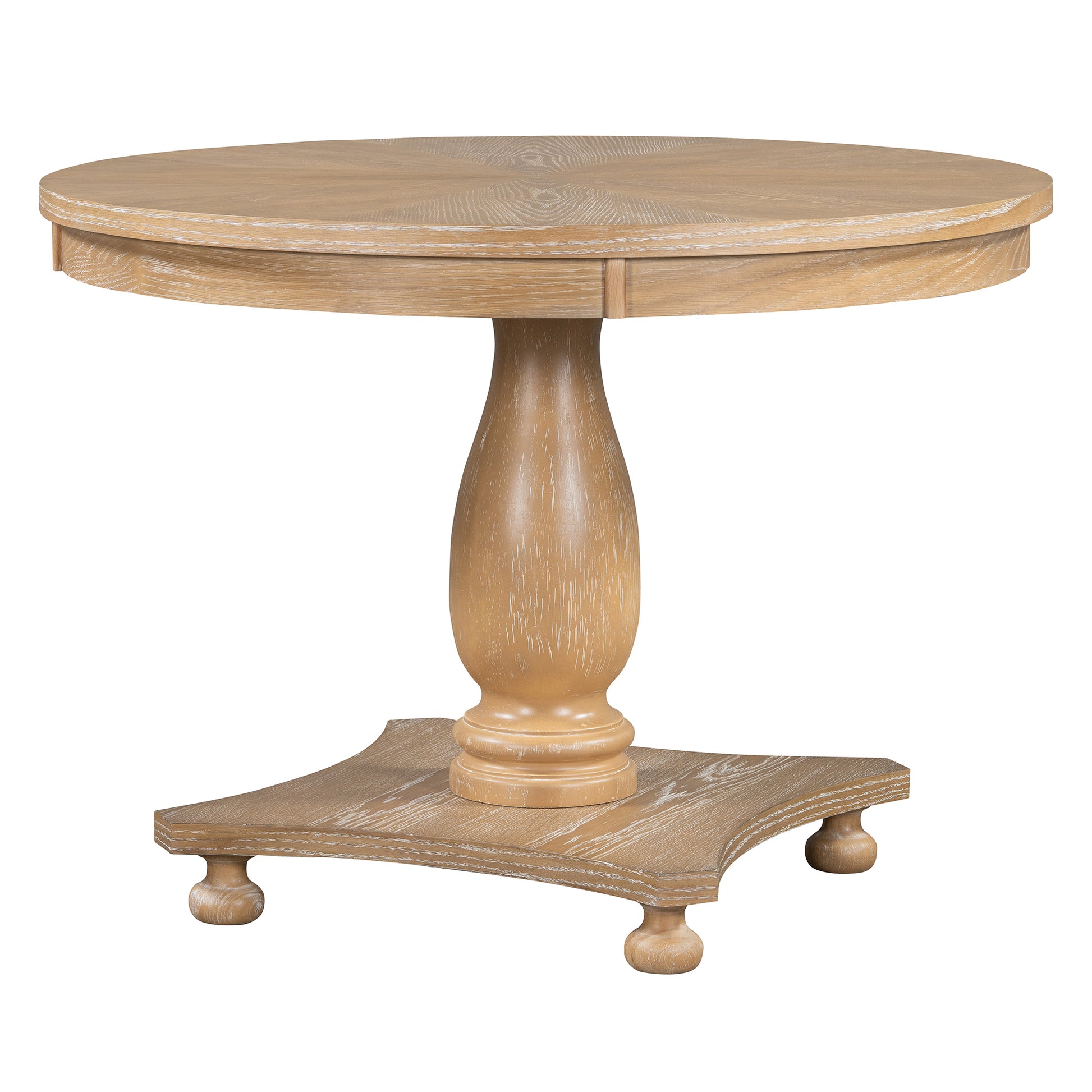 5 Piece Retro Dining Set, Round Table With Pedestal Table Base And 4 Upholstered Chairs For Dining Room And Kitchen Natural Wood Wash Natural Wood Wash Solid Wood Mdf