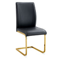 Luxury Simple Arch Chair Set Of 2 Black Pu Material High Resilience Dining Chair With Arched Metal Gold Leg. Black Gold Set Of 2 Metal,Pu