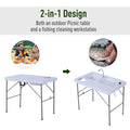 Outsunny Folding Camping Table With Faucet And Dual Water Basins, Outdoor Fish Table Sink Station, For Picnic, Fishing, 40'' White Hdpe