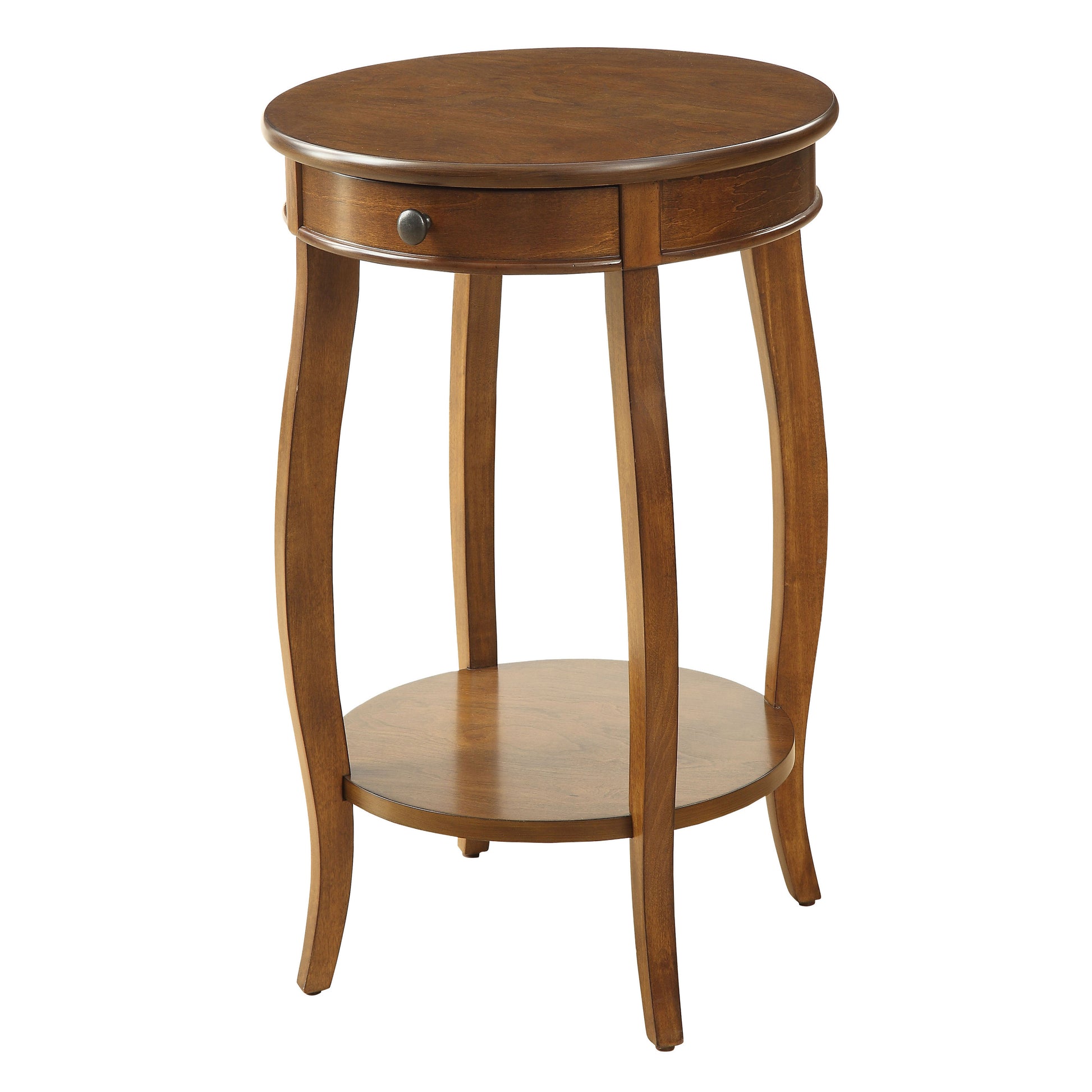 Walnut End Table With 1 Drawer Walnut Primary Living Space Transitional Drawers Round Wood