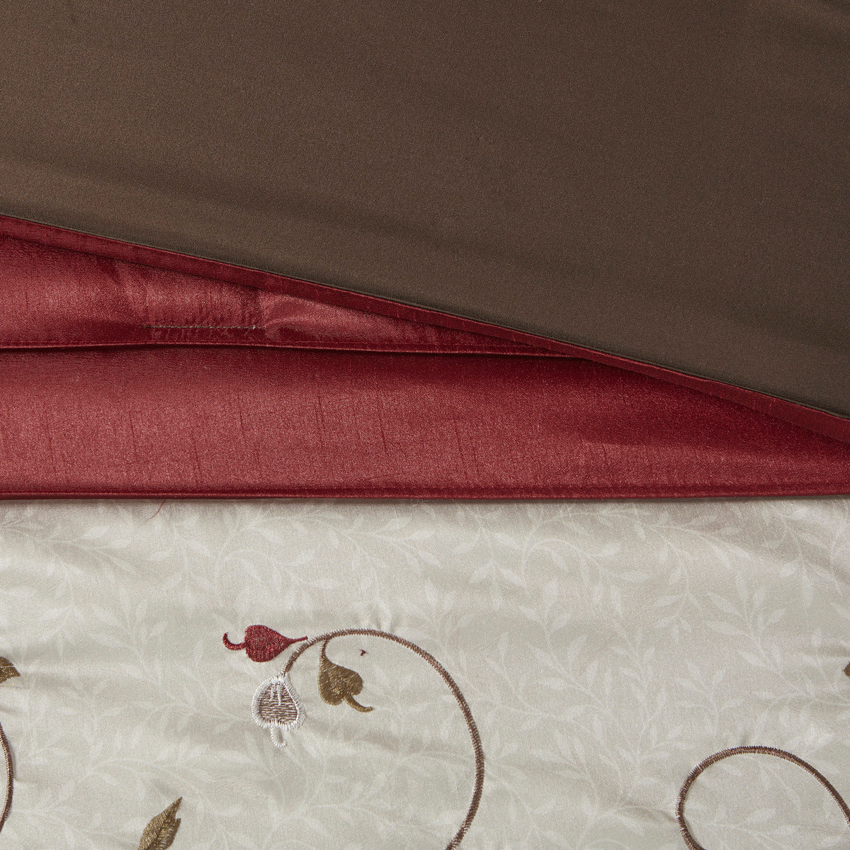 Embroidered 7 Piece Comforter Set Red King King Red Polyester