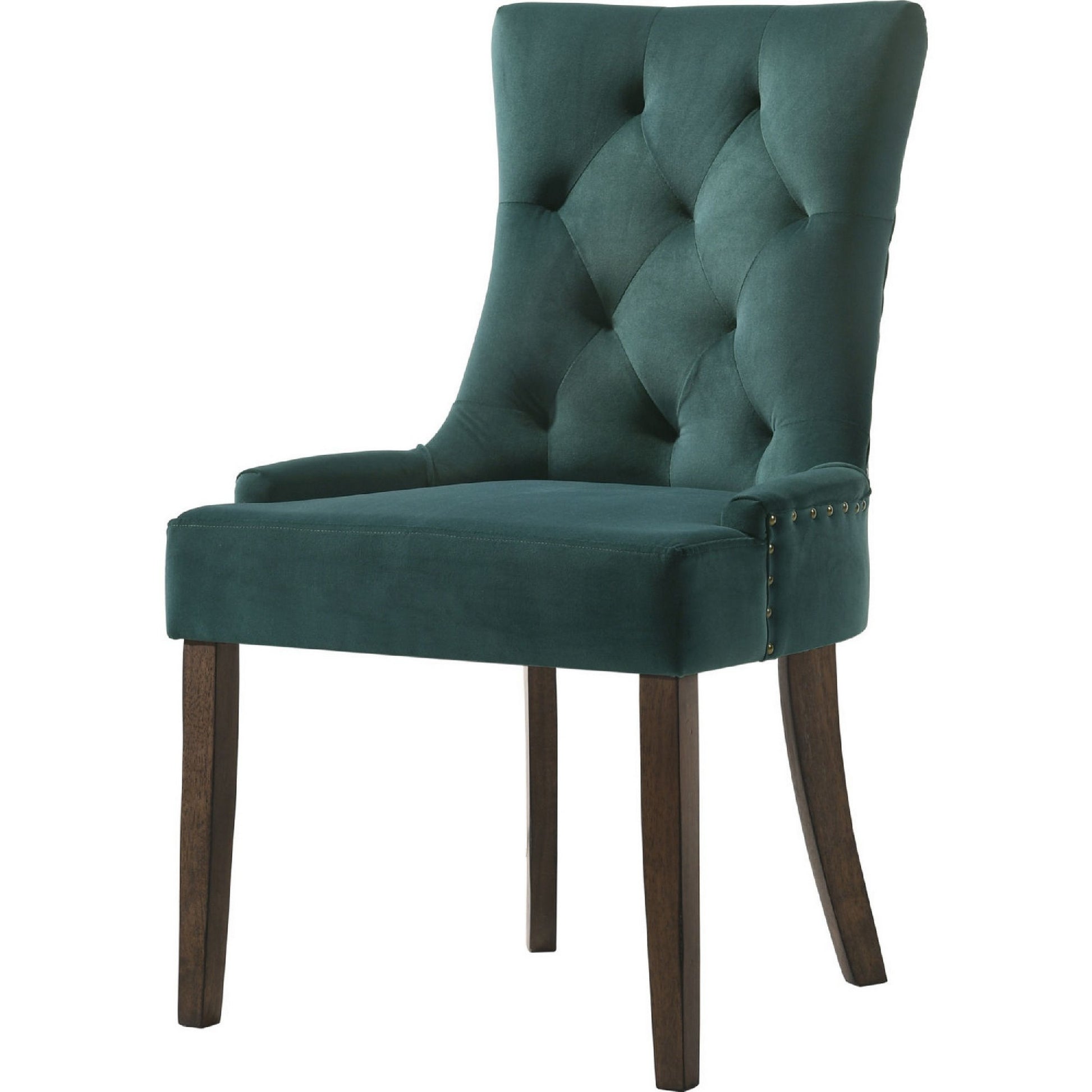 Esme 24 Inch Solid Wood Dining Chair, Velvet, Tufted, Set Of 2, Green Brown Green Wood Fabric
