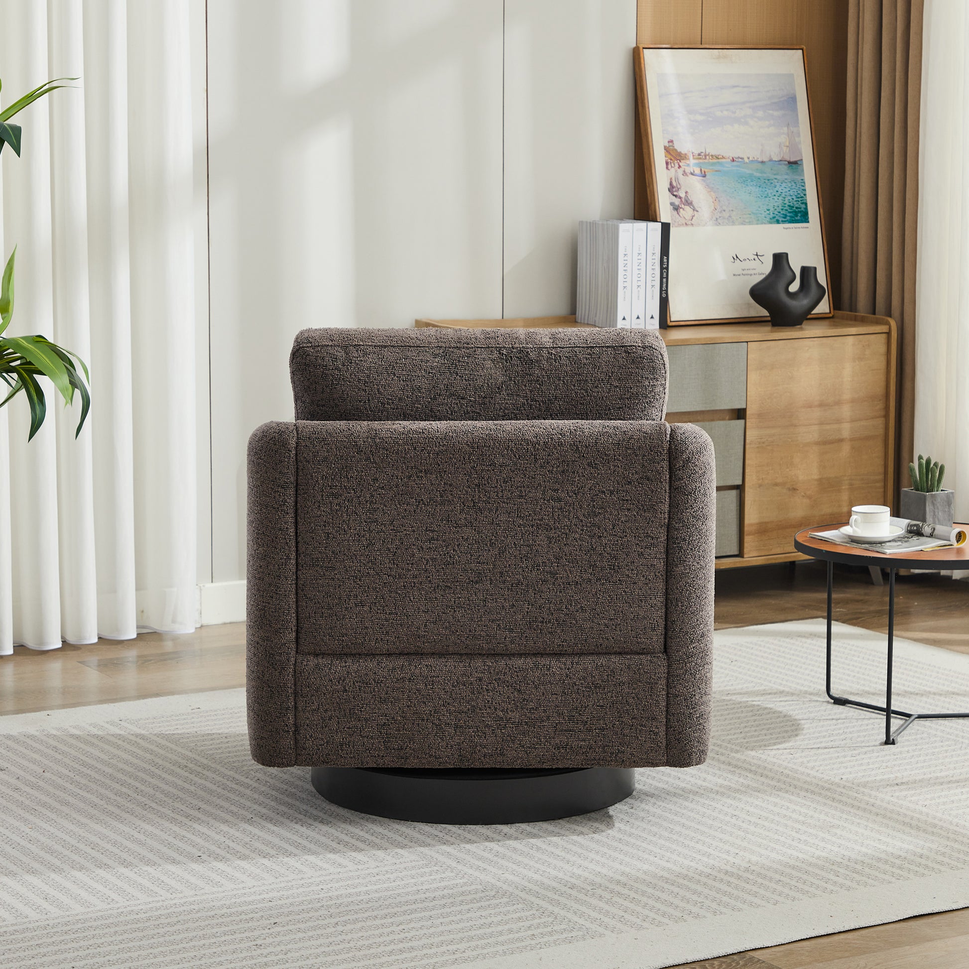 31.5"W Swivel Accent Chair And Comfy Round Accent Single Sofa Chair, 360 Degree Club Chair, Lounge Armchair For Living Room,Bedroom.Nursery.Taupe Black Chenille Black Taupe Chenille