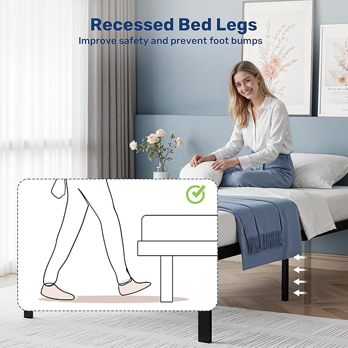 Twin Size Bed Frame, 14 Inch Platform Bed No Box Spring Needed, Sturdy Metal Bed Frame Twin Size, Storage Space Under The Bed Heavy Duty Frame Bed, Black Black Metal
