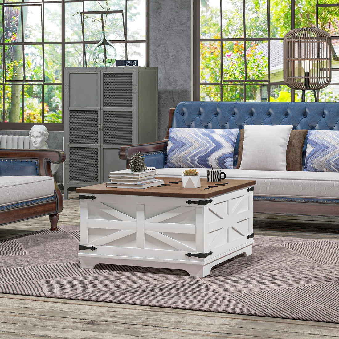 Homcom Coffee Table With Flip Top Hidden Storage, Square Center Table White White Particle Board