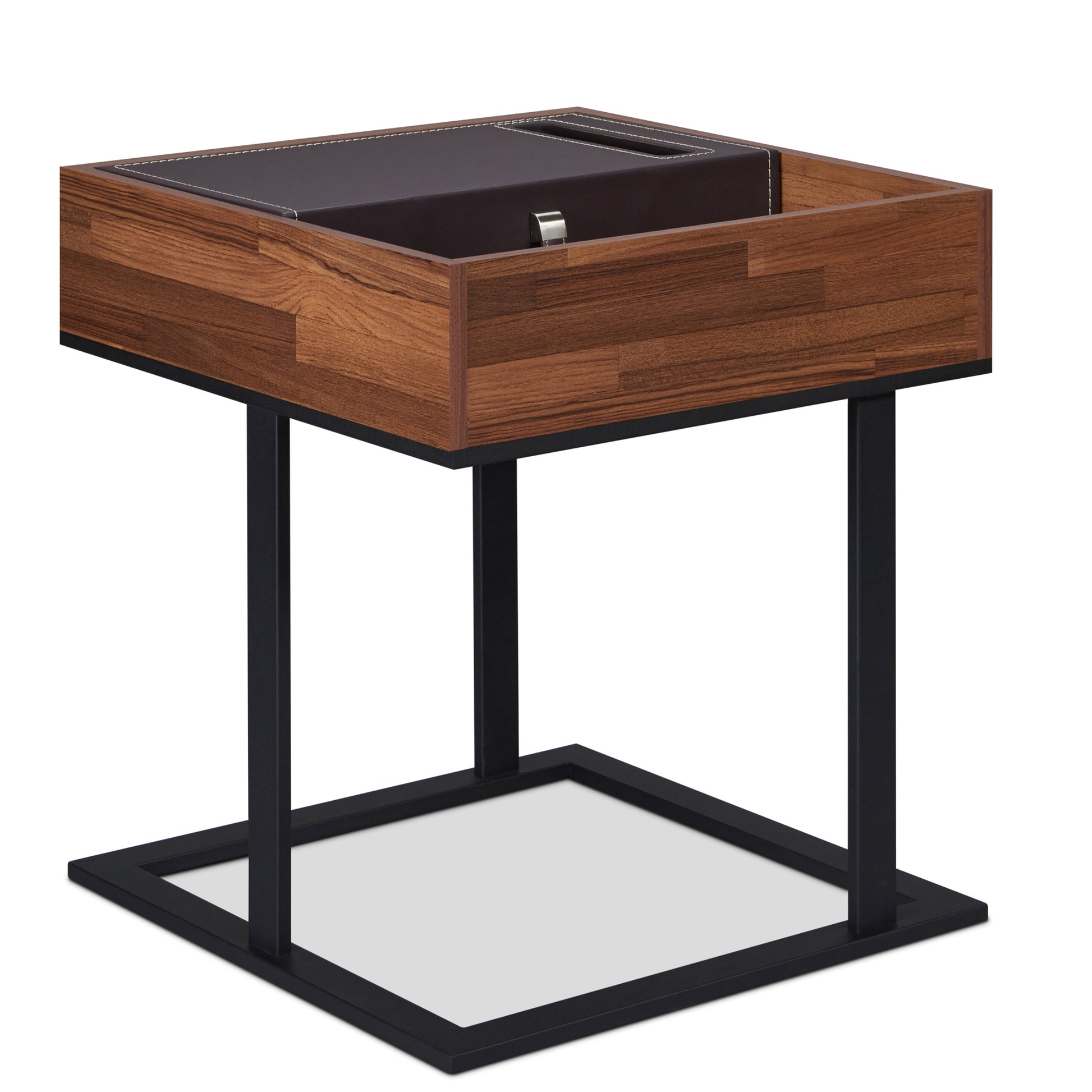 Walnut And Sandy Black Accent Table With Storage Walnut Primary Living Space Square Wood Metal