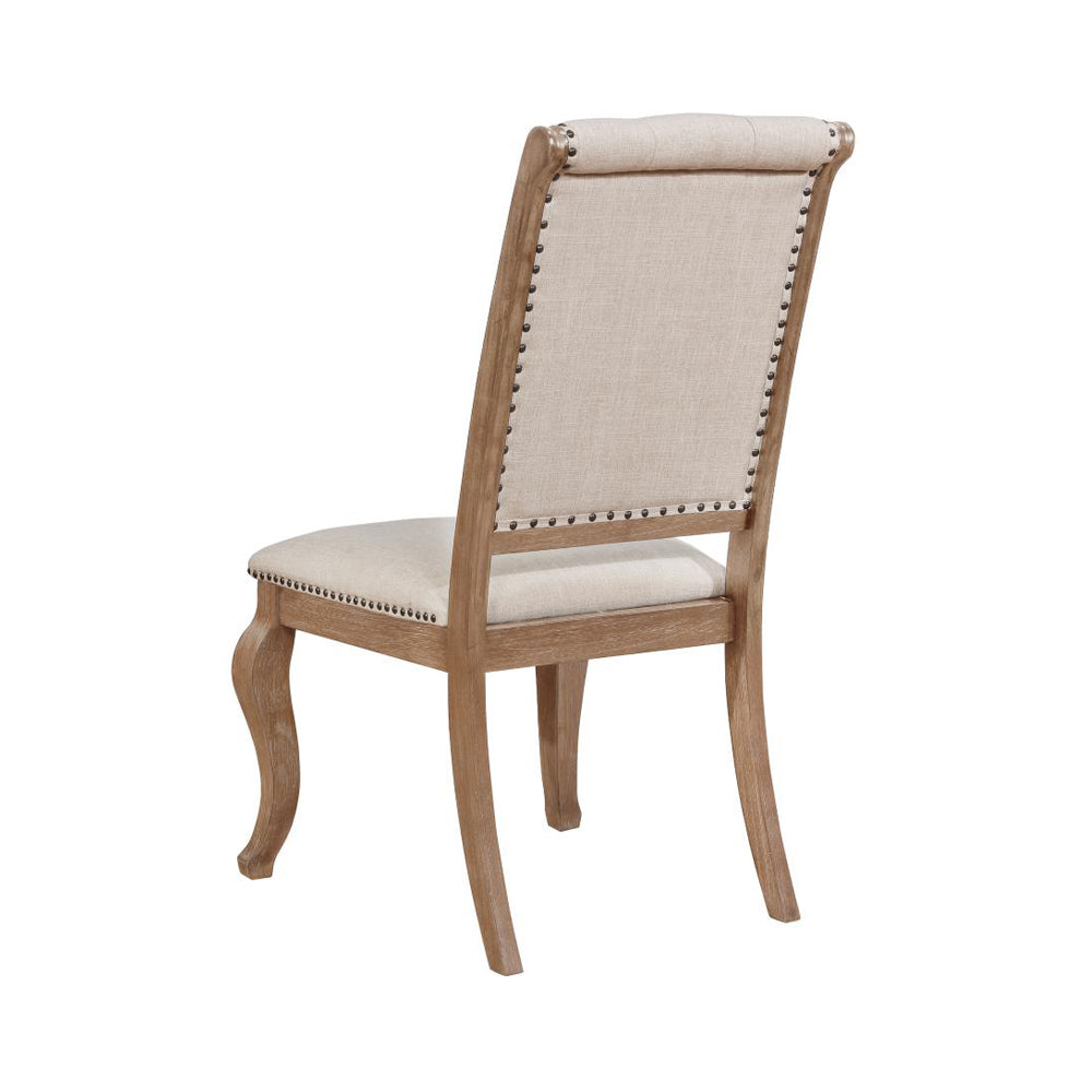 Set Of 2 Cream Fabric Upholstered Dining Chairs, Barley Brown Solid Cream Brown Dining Room Rectangular Dining Chairs Tufted Back Set Of 2 Fabric,Mdf
