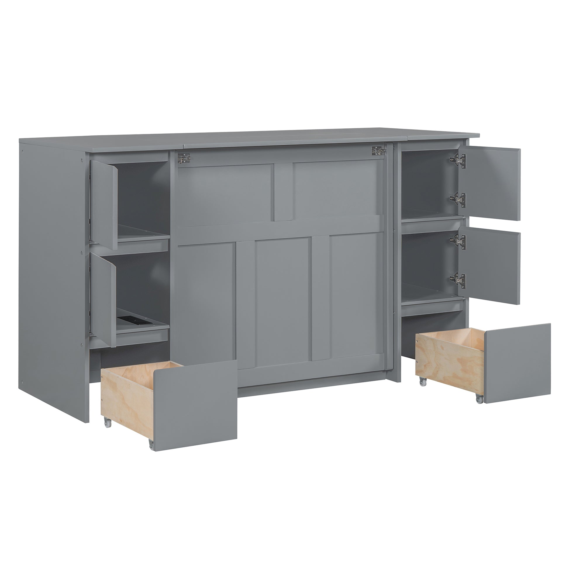 Twin Size Murphy Bed With Drawers, Cabinets And Usb Ports,Gray Twin Gray Mdf Lvl