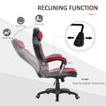 Homcom 6 Vibrating Point Massage Computer Gaming Chair 5 Modes, Racing Style Heated Desk Chair Swivel Rolling Chair With Headrest, Red Black Red Faux Leather