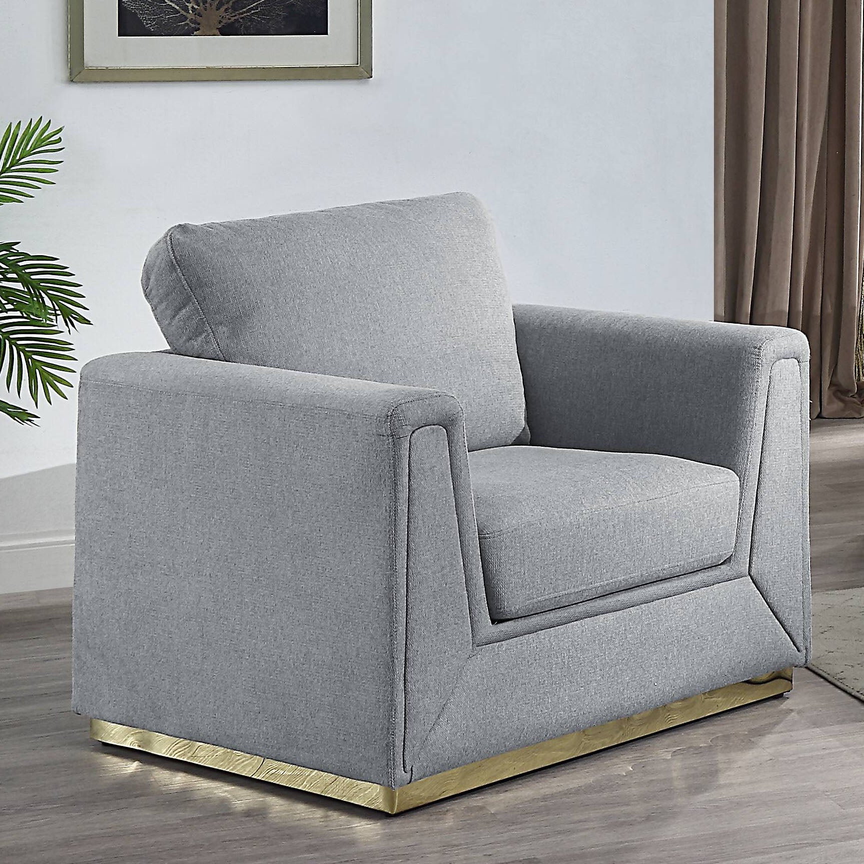 Grey Accent Chair With Cushion Grey Primary Living Space Contemporary Wood Fabric