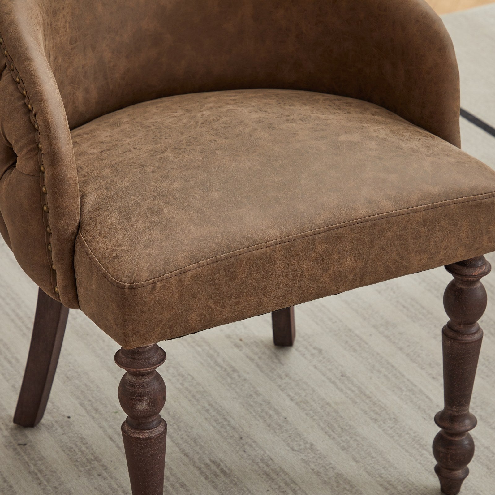 Hand Pulled Buckle Decoration Pu Dining Chair,Accent Leisure Chair, Mid Century Modern Arm Chair With Solid Wood Armrests And Legs, 1 Seat Cushioned Sofa For Living Room Bedroom,Brown Color,Sw1865Br Brown American Design Rubberwood Foam Pu