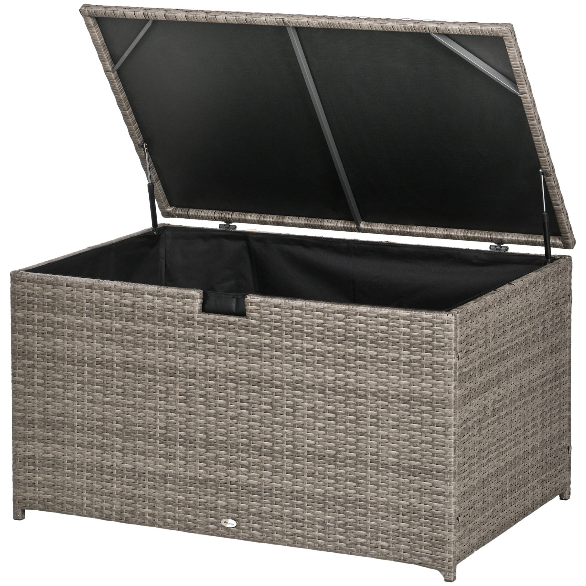 Outsunny 113 Gallon Deck Box, Rattan Outdoor Storage Box, Waterproof Storage Container For Indoor, Patio Furniture Cushions, Pool Toys, Garden Tools, Gray Grey Steel