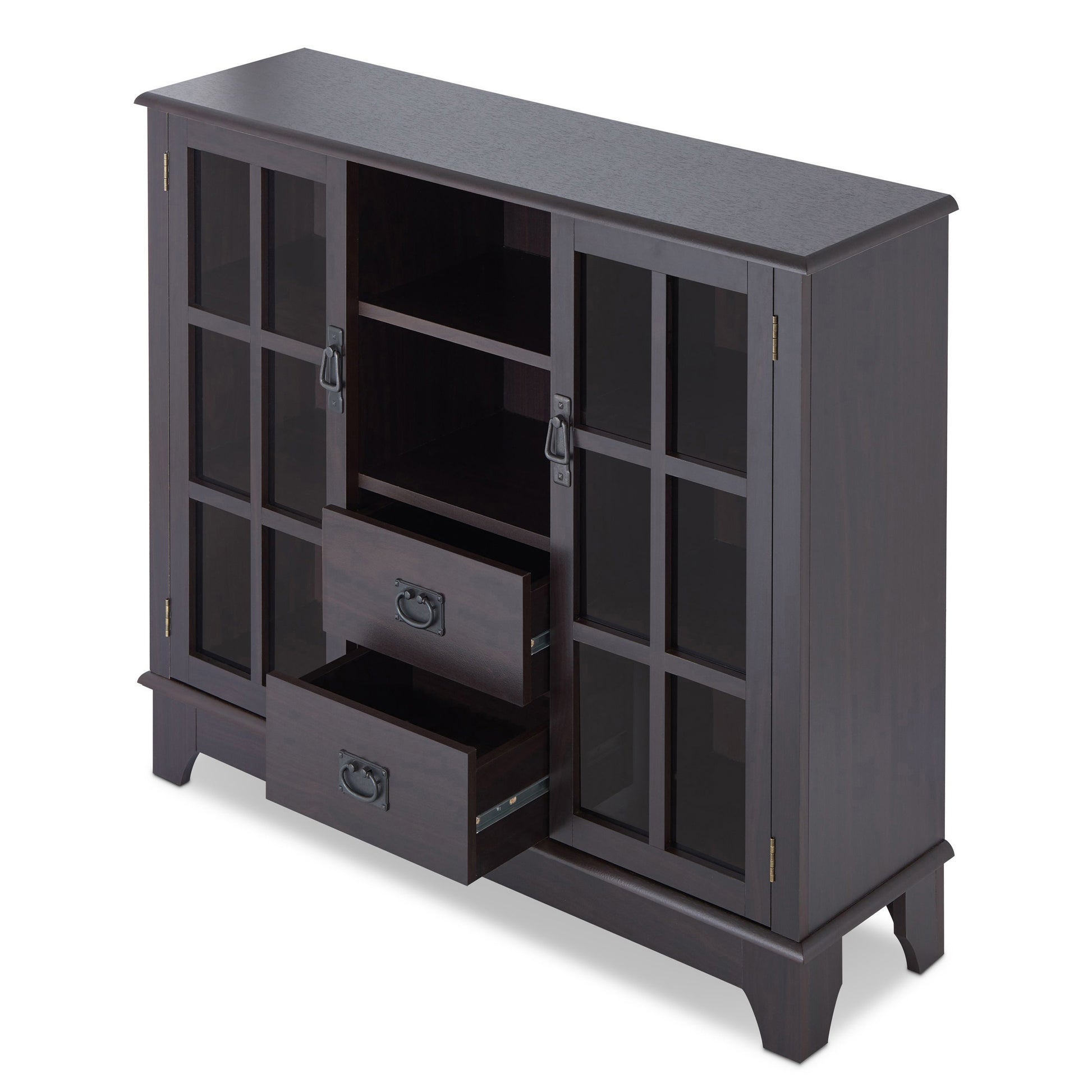 Espresso 2 Door Server With 2 Drawers Espresso Dining Room Contemporary Adjustabel Shelves Wood Glass