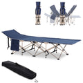 Outsunny Folding Camping Cot For Adults With Carry Bag, Side Pocket, Outdoor Portable Sleeping Bed For Travel, Camp, Vacation, 330 Lbs. Capacity, Blue Blue Steel