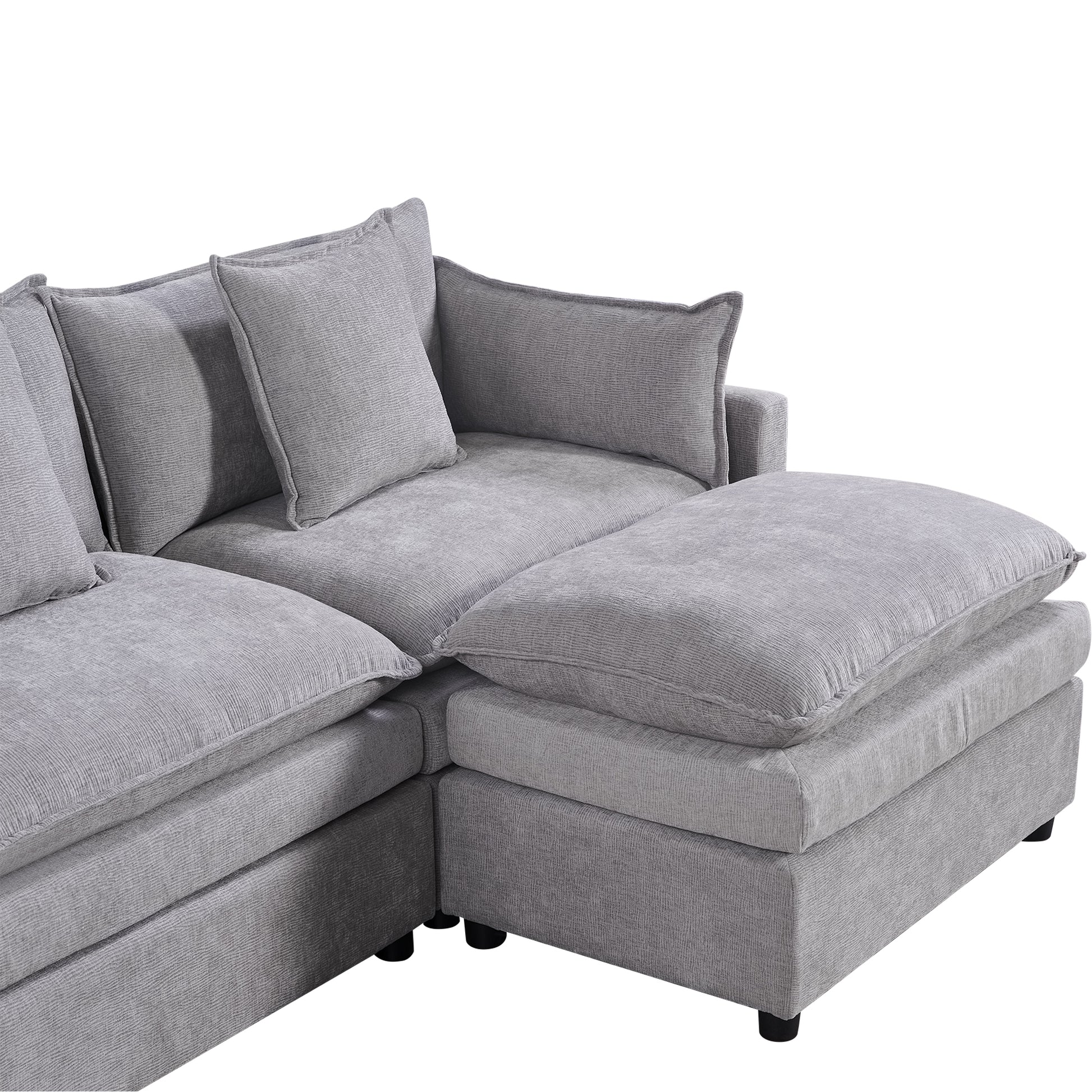 108.66"Modern Chenille L Shaped Sectional Sofa With Convertible Chaise, Comfy Cloud Couch Deep Sectional Sofa With Ottomans For Living Room Light Gray Wood Foam Chenille 3 Seat