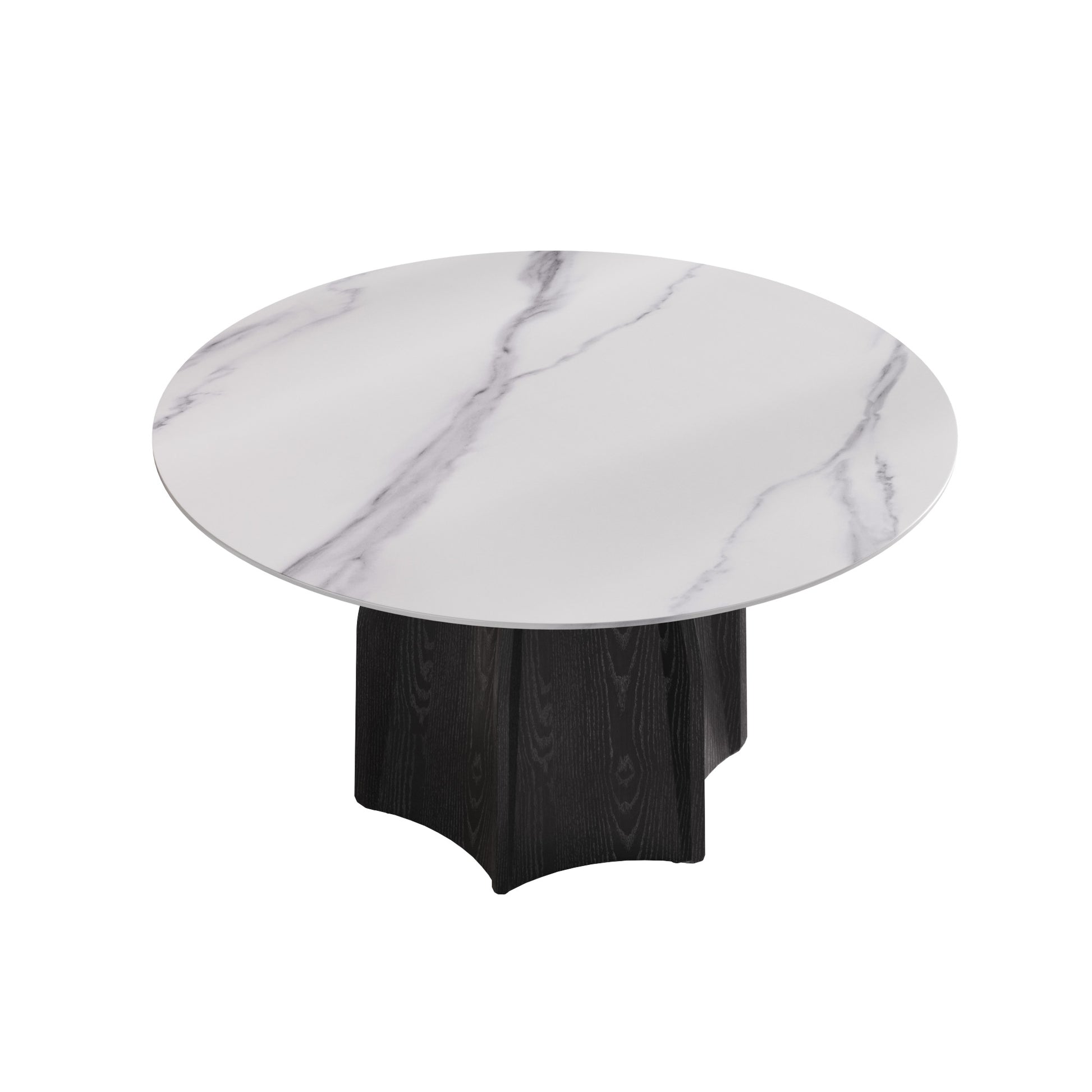 53" Round Marble Dining Table With Black Textured Solid Wood Base, Artificial Marble For 6 People, Dining Room Living Room Kitchen Dining Table,White Dining Table Only Black,White Dining Room Modern
