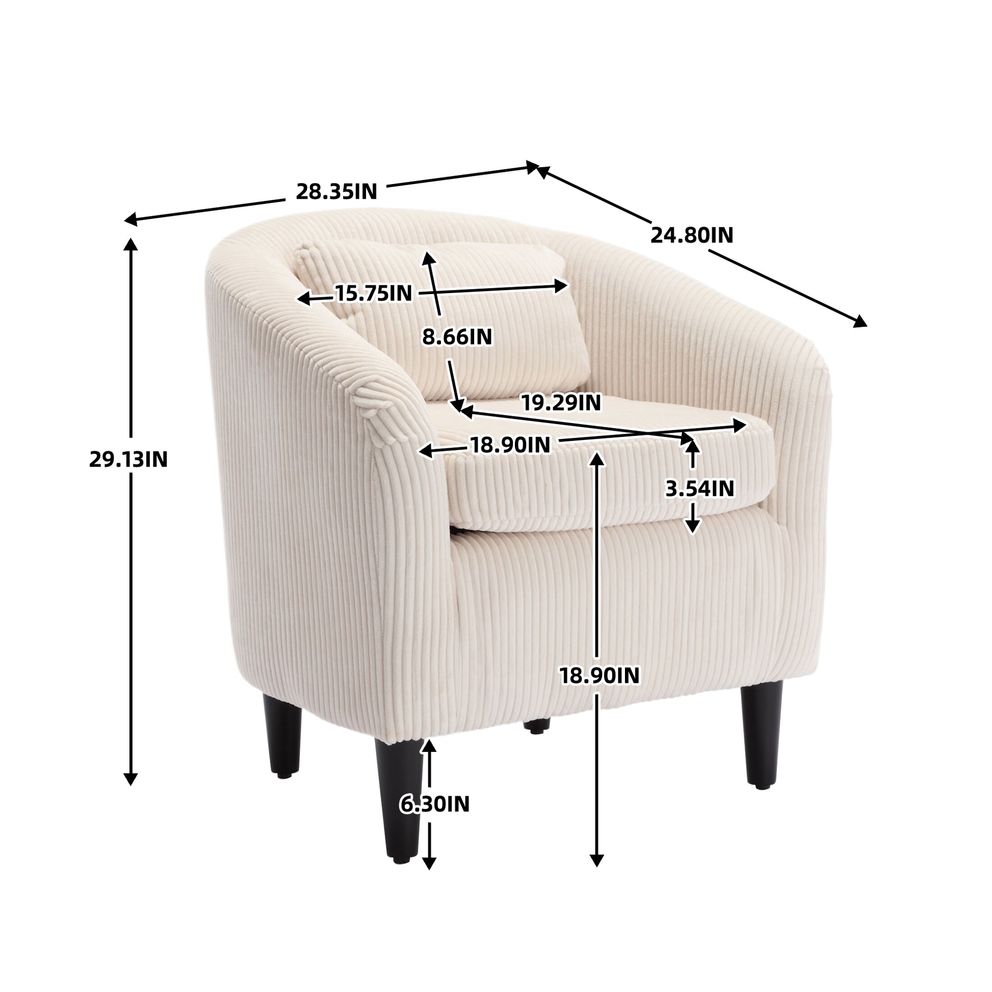 Coolmore Living Room Accent Barrel Chair, Century Modern Style Decorative Chair, Armchair For Living Room With Thick Cushions And Pillows, Comfy Single Sofa Chair, Chair With Wooden Legs,Beige Beige Corduroy