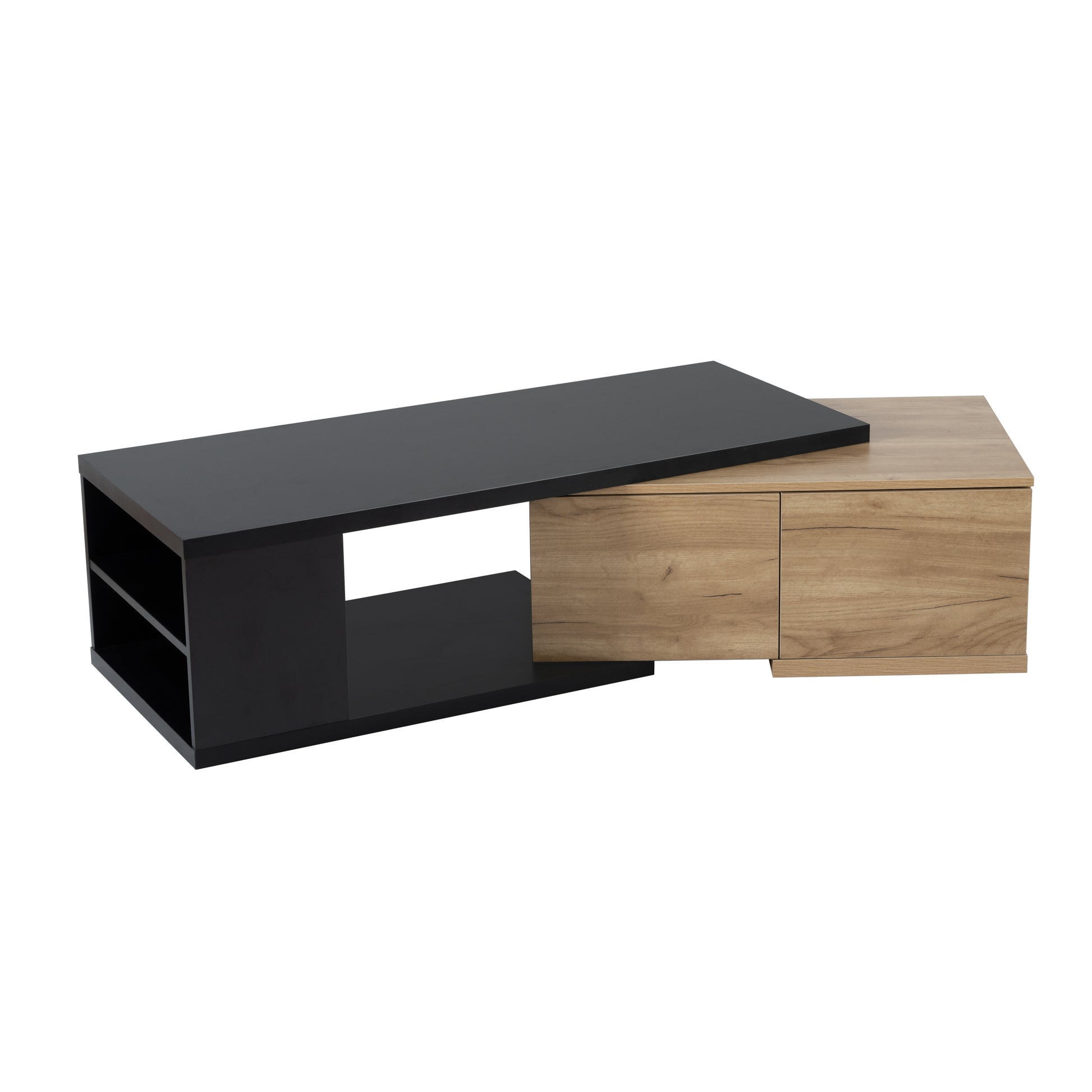 47.2'' 57''W Extendable Coffee Table With 2 Storage Drawers, Dual Tone Wood Center Table With Extendable Sliding Tabletop, Multi Functional Hidden Storage Sofa Table For Living Room, Black Black Primary Living Space Drawers Rectangular Particle Board Mdf