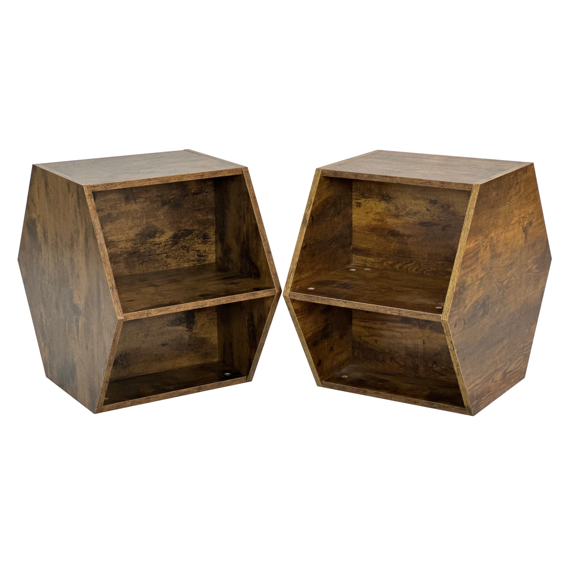 47.24'' Hexagonal Coffee Table Side Table Nightstand Antique Wood 2Pcs Antique Brown Mdf