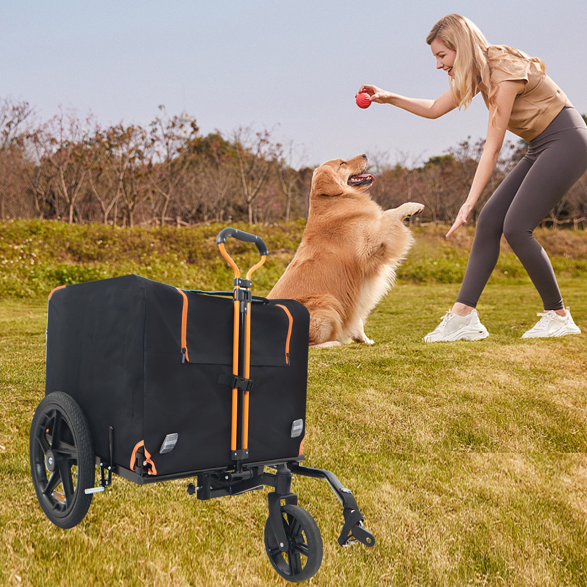 Foldable Pet Jogging Stroller Dog Carriers Bicycle Trailer Pet Dog Cat Bike Trailer Orange And Black Ideal For Small Pets Black Oxford Fabric Metal