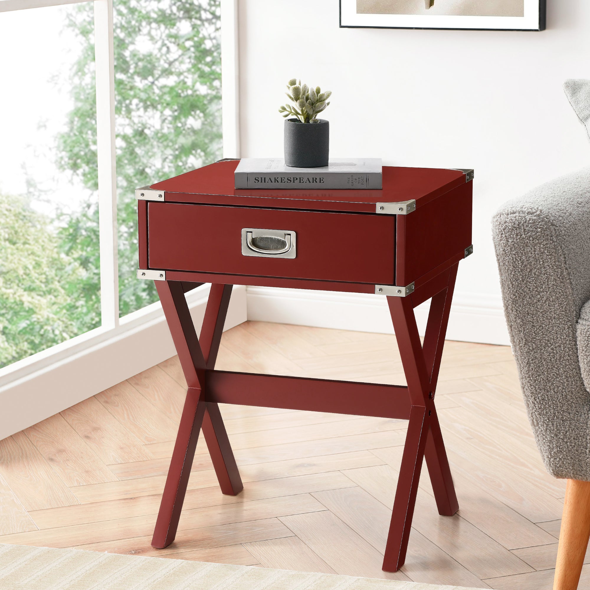 Red 1 Drawer End Table Red Primary Living Space Contemporary Drawers Rectangular Wood