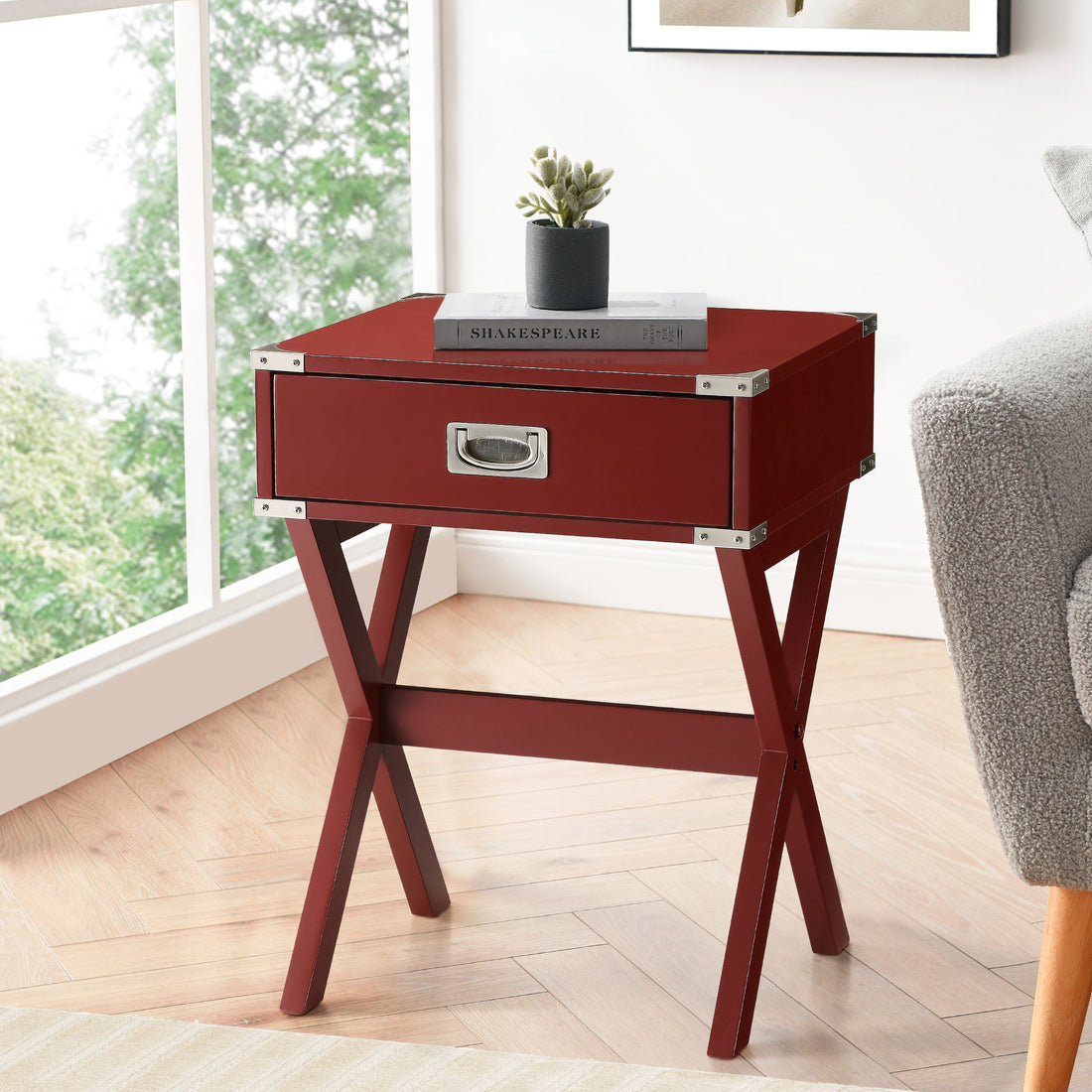 Red 1 Drawer End Table Red Primary Living Space Contemporary Drawers Rectangular Wood