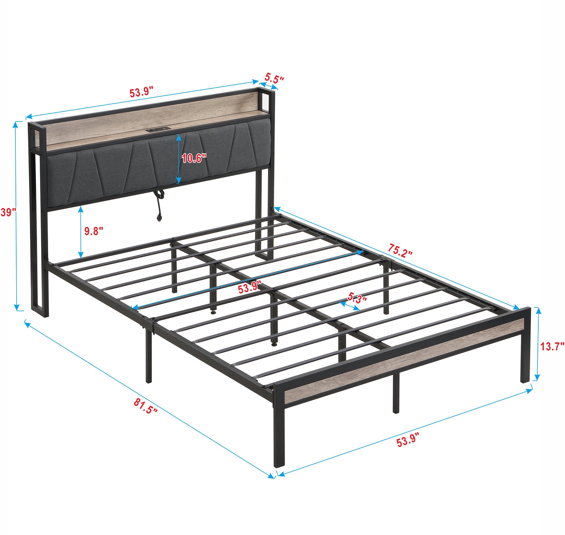 Full Size Metal Platform Bed Frame With Upholstery Storage Function Headboard And Usb Liner And Footboardno Box Spring Needed, Large Under Bed Storage, Easy Assemble Full Beige Black Metal & Wood