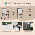 Outsunny 4 Piece Outdoor Patio Dining Furniture Set, 2 Folding Chairs, Adjustable Angle Umbrella, Wave Textured Tempered Glass Dinner Table, Beige Beige Steel